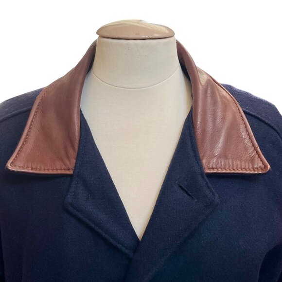 Vtg The Equestrian Jacket Womens Wool Leather Navy Barn Chore Coat Moth Holes XS - Picture 4 of 12